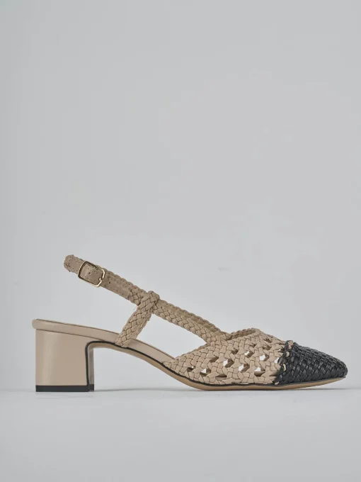 Décolleté e slingback tacco 6cm pelle beige