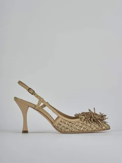 Décolleté e slingback tacco 8cm pelle marrone