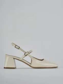 Décolleté e slingback tacco 5cm vernice bianco