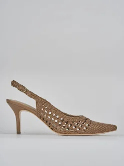 Décolleté e slingback tacco 7cm pelle marrone