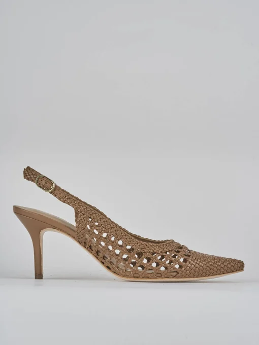 Décolleté e slingback tacco 7cm pelle marrone