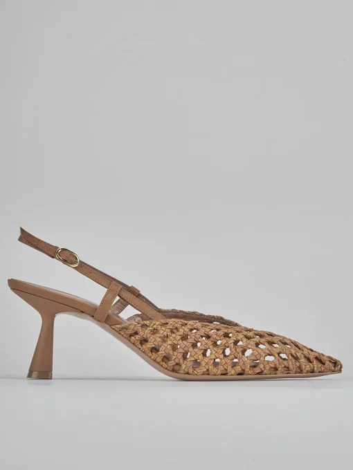 Décolleté e slingback tacco 7cm pelle marrone