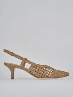 Décolleté e slingback tacco 5cm pelle marrone