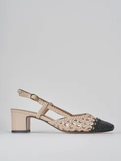 Décolleté e slingback tacco 5cm pelle beige