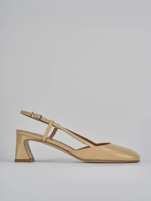 Décolleté e slingback tacco 5cm pelle marrone