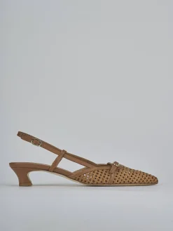 Décolleté e slingback tacco 4cm pelle marrone