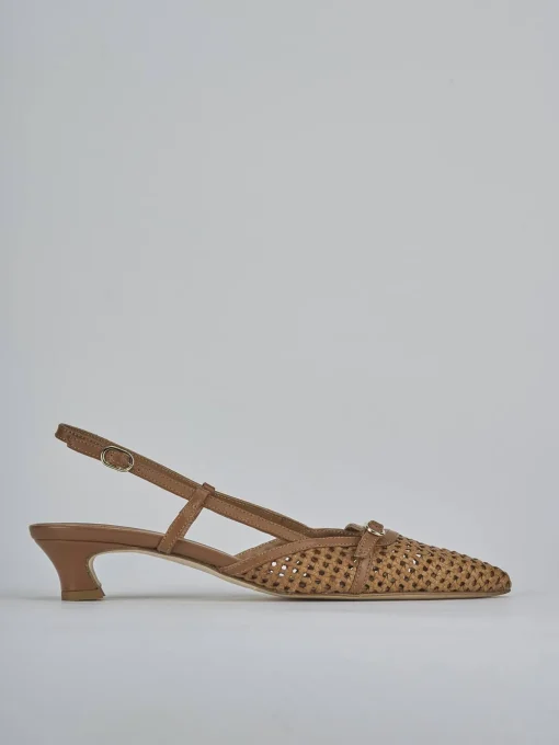 Décolleté e slingback tacco 4cm pelle marrone