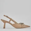 Décolleté e slingback tacco 7cm pelle beige