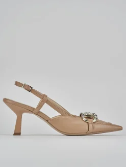 Décolleté e slingback tacco 7cm pelle beige