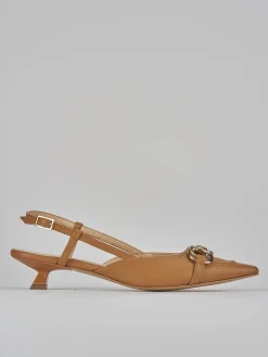 Décolleté e slingback tacco 3cm pelle marrone