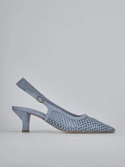 Décolleté e slingback tacco 6cm camoscio azzurro