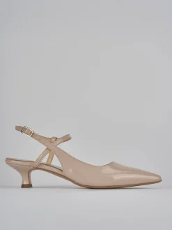 Décolleté e slingback tacco 4cm vernice beige