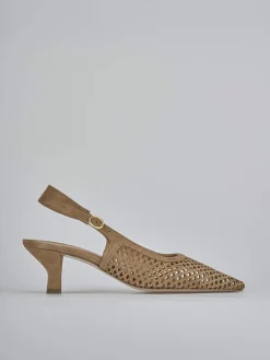 Décolleté e slingback tacco 6cm camoscio marrone