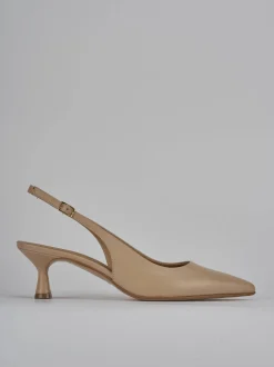 Décolleté e slingback tacco 5cm pelle marrone