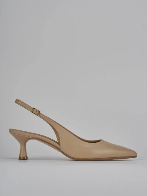 Décolleté e slingback tacco 5cm pelle marrone