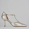 Décolleté e slingback tacco 7cm laminato oro