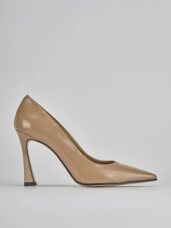 Décolleté e slingback tacco 10cm vernice marrone