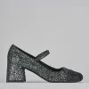 Décolleté e slingback tacco 6cm glitter argento