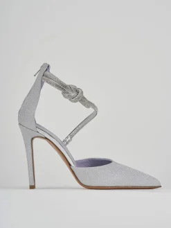 Décolleté e slingback tacco 10cm pelle argento
