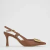 Décolleté e slingback tacco 7cm pelle marrone