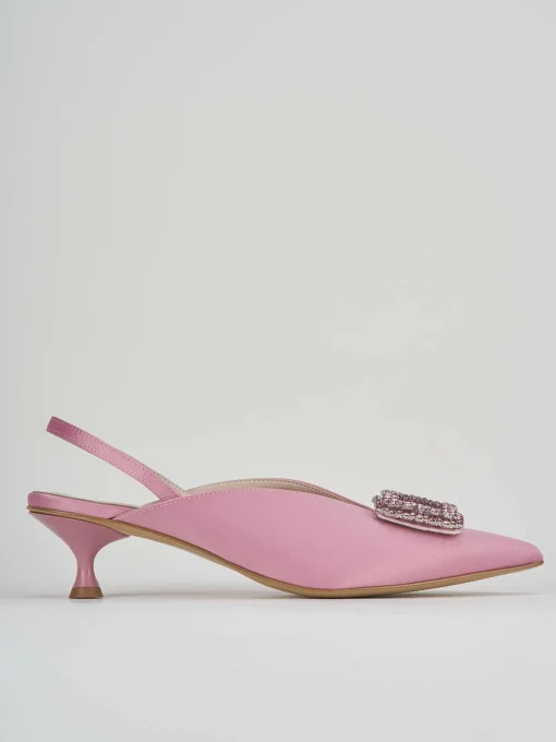 Décolleté e slingback tacco 3cm raso rosa