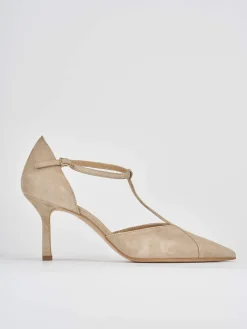 Décolleté e slingback tacco 8cm camoscio beige