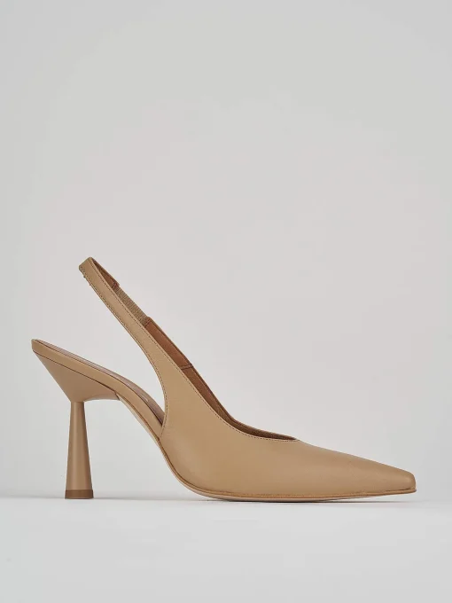 Décolleté e slingback tacco 9cm pelle marrone