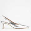Décolleté e slingback tacco 5cm laminato argento