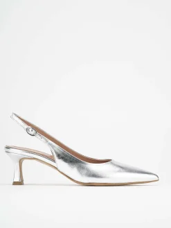 Décolleté e slingback tacco 5cm laminato argento