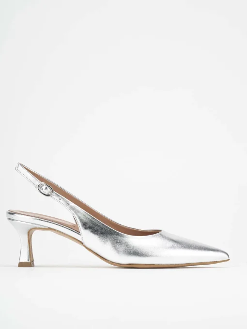 Décolleté e slingback tacco 5cm laminato argento