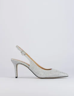 Décolleté e slingback tacco 5cm pelle argento