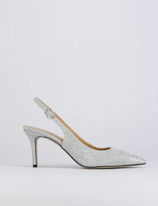 Décolleté e slingback tacco 5cm pelle argento