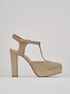 Décolleté e slingback tacco 11cm camoscio beige
