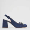 Décolleté e slingback tacco 7cm camoscio blu