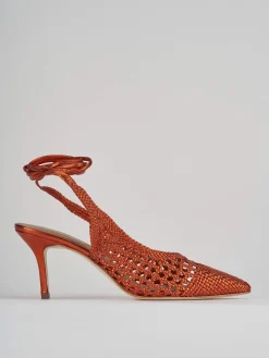 Décolleté e slingback tacco 7cm pelle arancio