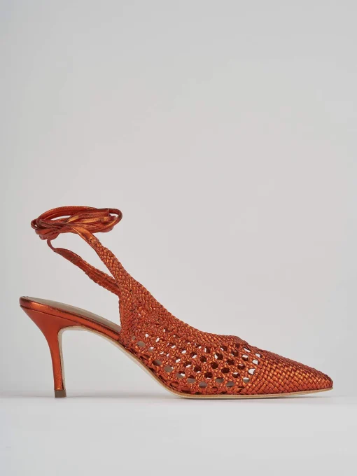 Décolleté e slingback tacco 7cm pelle arancio