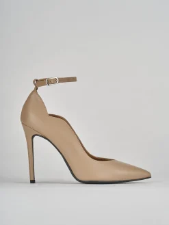 Décolleté e slingback tacco 10cm pelle marrone
