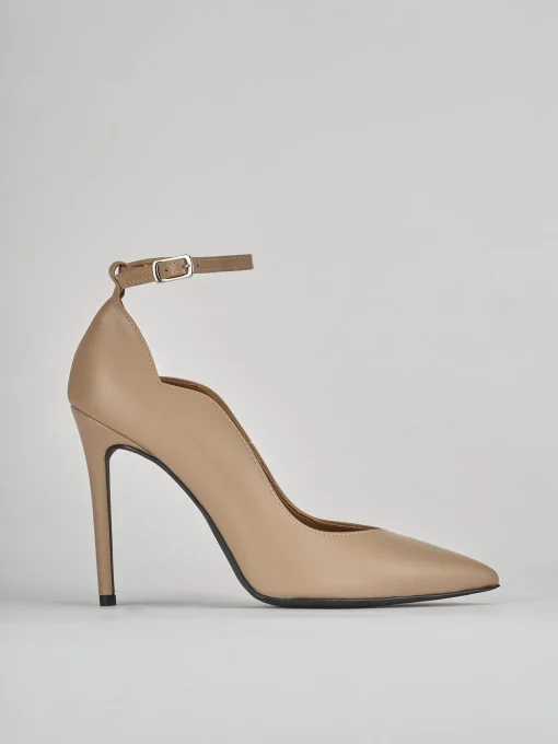 Décolleté e slingback tacco 10cm pelle marrone