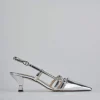 Décolleté e slingback tacco 6cm laminato argento