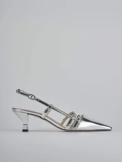 Décolleté e slingback tacco 6cm laminato argento