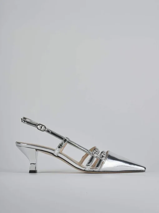 Décolleté e slingback tacco 6cm laminato argento