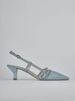 Décolleté e slingback tacco 6cm pelle azzurro