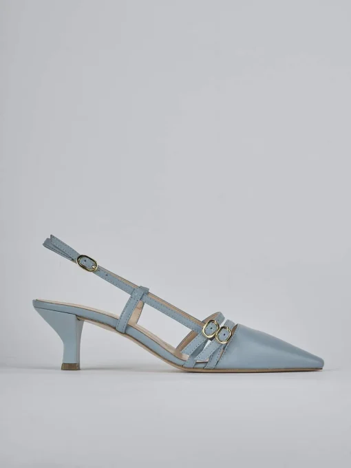 Décolleté e slingback tacco 6cm pelle azzurro