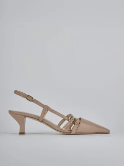 Décolleté e slingback tacco 6cm pelle marrone