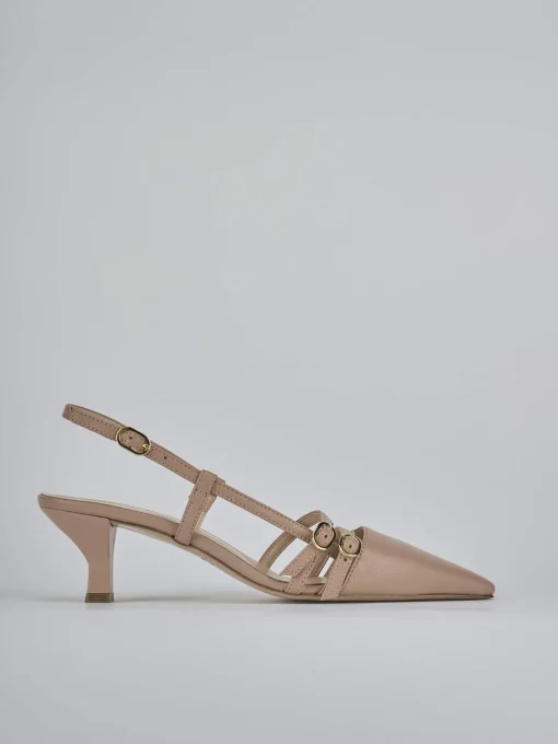Décolleté e slingback tacco 6cm pelle marrone