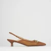 Décolleté e slingback tacco 5cm pelle marrone