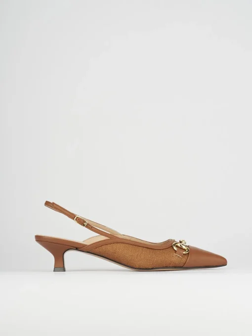 Décolleté e slingback tacco 5cm pelle marrone