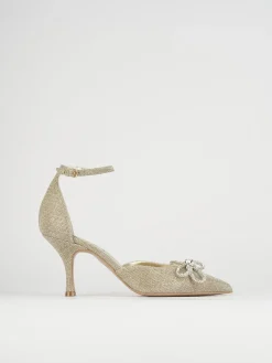 Décolleté e slingback tacco 7cm glitter oro