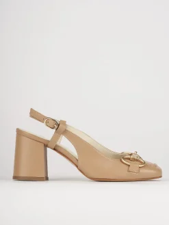 Décolleté e slingback tacco 6cm pelle marrone