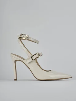 Décolleté e slingback tacco 9cm vernice bianco
